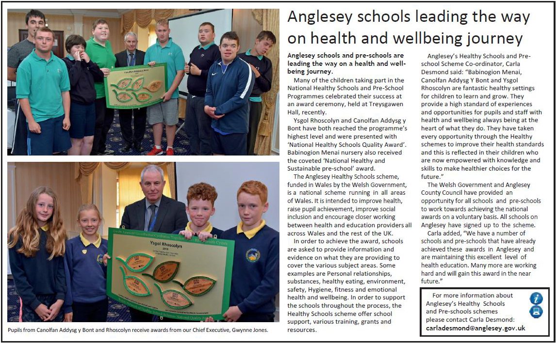 Anglesey Schools leading the way on Health and wellbeing journey